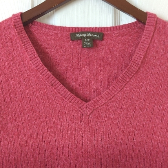 Tommy Bahama Classic Ombre Alpaca Wool Blend Ribbed Knit V-neck Sweater Pink S - Picture 2 of 9
